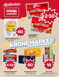 Coop Marked kundeavis uke 36 Side 1: SOLO/PEPSI MAX 10 PK €80,00, GILDE SKINNFRI KJØTTPØLSE €50,00