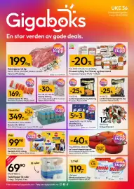 Gigaboks kundeavis uke 36 Side 1: Jumbo Vegetable Spring Rolls 1 kg €52,43, Frossen kylling fra Ytterøy og Gourmand €49,90
