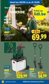 Lidl folder week 37 Pagina 20: Spade met wortelzaag of schop met kartelrand €14,99, Parkside walshakselaar €129,99