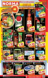 Norma leták týden 37 Strana 1: Broskve loupané půlené €39,90, Marilky Oplatka €5,90
