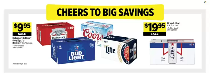 Dollar General weekly ad week 36 Page 4: Michelob Ultra €19,95, Budweiser, Bud Light, Coors Light, Miller Lite €9,95