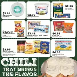 Fareway weekly ad Page 5: Premium Saltines or Oyster Crackers €3,49, Rhodes Rolls €4,99