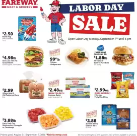 Fareway weekly ad week 36 Page 1: Frito Lay Party Size Chips €2,99, Pork All-Natural Bone-In Pork Butt €1,88