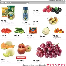 Fareway weekly ad week 36 Page 8: Athena, Cantaloupe or Honey Dew Whole Melons €0,99, Mini Cucumbers €2,88