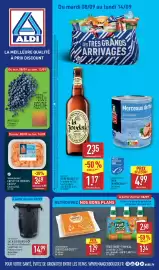 Catalogue ALDI semaine 37 page 1: LIVE IN STYLE SAC À DOS ÉTANCHE €14,99, GOLDEN SEAFOOD CREVETTES ENTIÈRES CUITES* €3,49