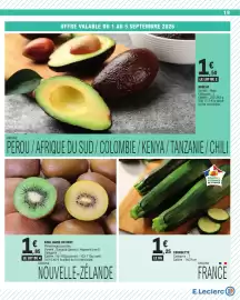Catalogue E.Leclerc page 19: Fruits & Légumes de France Courgette €1,25, AVOCAT €1,50