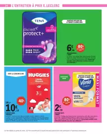 Catalogue E.Leclerc page 34: HUGGIES Little Movers €10,13, Vania Protège slips €2,39