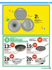 Catalogue E.Leclerc page 51: Tefal WOK 28 CM €19,95, Tefal POÊLE 22 CM €13,95
