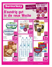Sutterlüty Flugblatt Seite 1: Vöslauer Mineralwasser prickelnd, mild oder ohne Kohlensäure €0,49