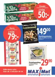 MaxiMat Svinesund kundeavis Side 1: Längta Potatisgratäng €29,90, Pop Bakery Pizzakit Original €50,00