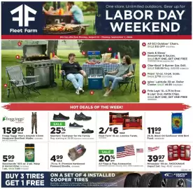 Mills Fleet Farm weekly ad week 36 Page 1: Frogg Toggs Men's Amphib Bootfoot Wader €159,99, All Flags & Flag Accessories