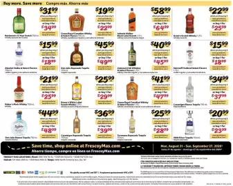 Fresco y Más weekly ad Page 4: Buchanan's 12 Year Scotch €31,99, Crown Royal Canadian Whisky €19,99