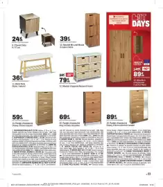 Catalogue BUT page 23: Banc Nola blanc / naturel €36,90, Natura Meuble d'appoint 6 tiroirs €79,99