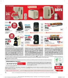 Catalogue BUT page 4: PHILIPS Machine à dosettes €69,99, Moulinex Cafetière €29,99