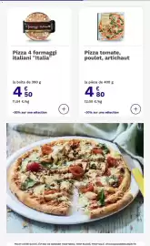 Catalogue Picard page 13: Italia Pizza 4 formaggi italiani €4,50, Pizza tomate, poulet, artichaut €4,80