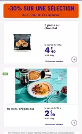 Catalogue Picard page 16: Piper 6 Pains au chocolat €4,40, 10 mini-crêpes bio €2,99