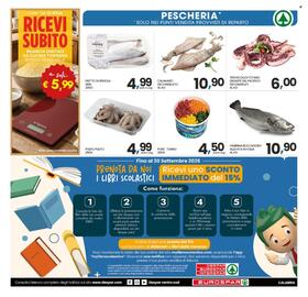Volantino Eurospar settimana 36 Pagina 26: FILETTO DI SPIGOLA SKIN €4,99, CALAMARO DECONGELATO AL KG €10,90