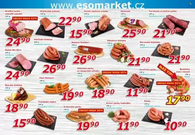 ESO MARKET leták Strana 2: Herkules €25,90, Kuřecí párky koktejlkové vodňanská drůbež €11,90