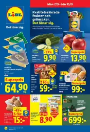 Lidl reklamblad vecka 37 Sida 1: GB Glass Glass flerpack €59,00, Matriket kycklingbröstfilé €99,00