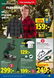 Lidl reklamblad vecka 37 Sida 16: Parkside batteridriven handdammsugare €249,00, Parkside elektrisk kedjeslipmaskin €299,00