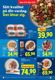 Lidl reklamblad vecka 37 Sida 3: Dahlbergs Spareribs BBQ €54,90, Butcher's Ryggbiff €65,90