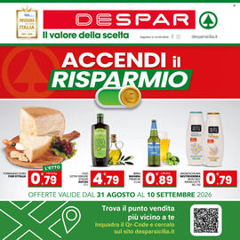 Volantino Despar Sicilia Pagina 20: Formaggio duro Fior d'Italia €0,79, Bagnoschiuma Neutroderma Muschio/Avena/Latte €0,79