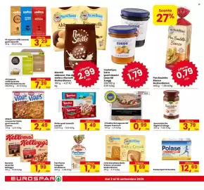 Volantino Eurospar Pagina 14: Fette biscottate Malto d'Orzo o ai cereali €1,69, Barrette assortite Kellogg's €1,99