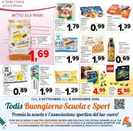 Volantino Todis Pagina 22: Falcone Cuore di Crostata Albicocca e Pesca €1,99, Milk Snack al latte €1,39