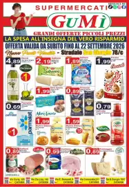 Volantino GuMì Supermercati Pagina 1: Pasta di Semola Primeluci €0,89, Galbani Santa Lucia Mozzarella Tris €1,89