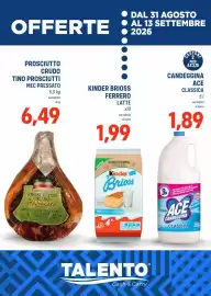 Volantino Talento Professional Store Pagina 1: Ace candeggina classica €1,89, Kinder Brioss Latte €1,99
