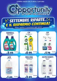 Volantino Opportunity Shop Pagina 1: General liquido lavatrice €3,49, Cif crema fluida €0,99