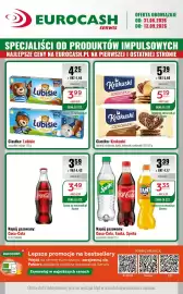 Eurocash gazetka Strona 1: Napój gazowany: Coca-Cola, Fanta, Sprite €3,35, Ciastka: Krakuski - SERDUSZKA - €5,19