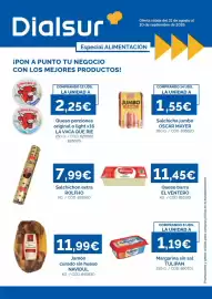 Folleto Dialsur Cash & Carry Página 1: Rolfo salchichon extra €7,99, La vaca que rie queso porciones original o light €2,25