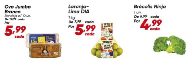 Tabloide Dia Página 8: Ovo Jumbo Branco €5,99, Brócolis ninja €4,99