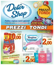 Volantino Deter Shop Pagina 1: Pril Tutto in 1 Power Gel €10,00, Regina Sensation extra €2,00