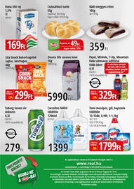 Real akciós újság Oldal 2: Liza snack corn snack €299,00, Tomi mosópor €1.799,00