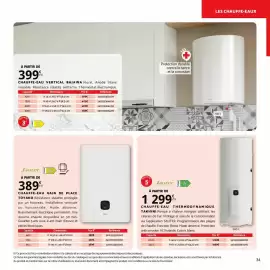 Catalogue Bricomarché page 34: Durable - chauffe-eau vertical bajaw €399,00, Sauter - chauffe-eau thermodynamique €1.299,00