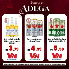 Catálogo VN Autosserviço Página 1: Cerveja Império Ultra Long Neck €3,79, Cerveja Amstel Ultra €4,99