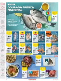 Folheto Continente semana 36 Página 4: Pargo mulato fresco €6,99, Carapau pequeno/ médio fresco €3,99