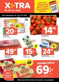 Coop Extra reklamblad vecka 37 Sida 1: Färsk fläskytterfilé €49,90, Kvisttomater lösvikt €14,90