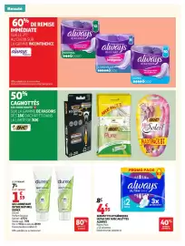 Catalogue Auchan page 36: Always serviettes hygiéniques ultra day avec ailettes €4,95, BIC HYBRID Flex 5 €1,00