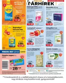 Pingvin Patika akciós újság Oldal 14: Ambroxol-teva €2.499,00, Novorufen €2.699,00