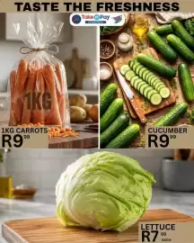Take 'n Pay catalogue Page 15: Lettuce €7,99, Carrots €9,99