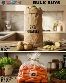 Take 'n Pay catalogue Page 23: 5KG CARROTS €18,99, 7KG POTATOES €57,99