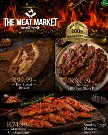 Take 'n Pay catalogue Page 33: Dry Spiced Brisket €99,99, Smokey BBQ Beef Short Ribs €89,99