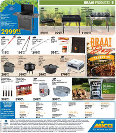 Mica catalogue Page 8: LK's Charcoal Starter €249,99, Megamaster Explorer Portable Charcoal Braai €1.199,99