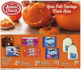 Jewel-Osco weekly ad Page 1: Magnum Ice Cream Bars or Klondike Vanilla Ice Cream Sandwich €4,99, Soleil Sparkling Water €3,99