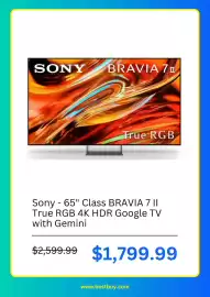 Best Buy weekly ad Page 2: Sony 65" Class BRAVIA 7 II True RGB 4K HDR Google TV with Gemini €1.799,99