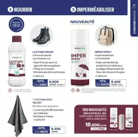 Catalogue Stanhome page 21: VELVET Microfibre multi-applications €8,30, STANHOME LEATHER CREAM €8,90
