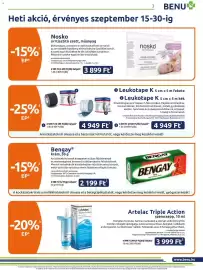 Benu Gyógyszertárak akciós újság Oldal 3: Artelac triple action szemcsepp €3.999,00, Leukotape K €4.949,00